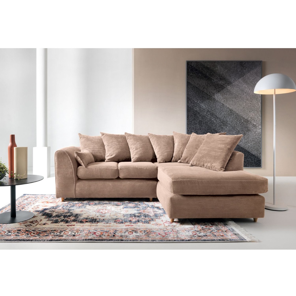 ATLASTON Jumbo Cord 4 Seater L Shaped - Right Hand Facing Corner Sofa - Brown - Moonlight Interiors