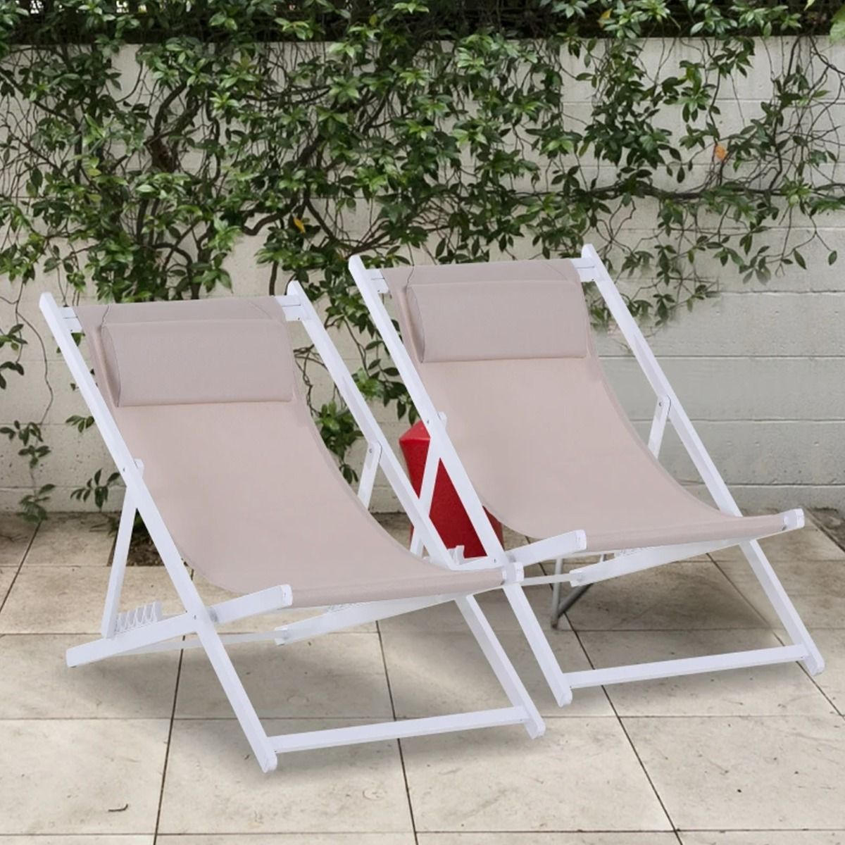 Textilene Adjustable Chaise Lounge Recliner Sun Lounger - White - The Garden Savant