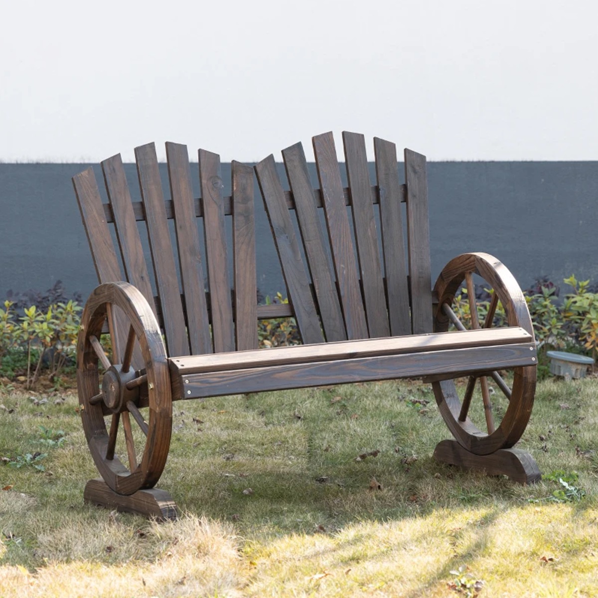 Fir Logs Wheel Shaped Love Seats with Armrests - Natural Wood Grain - The Garden Savant