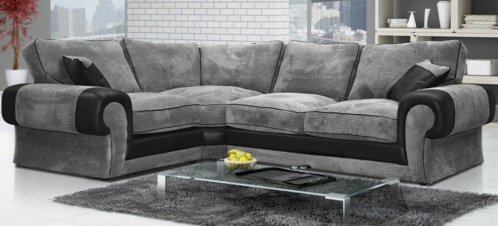 LUMA Jumbo Cord 4 Seater L Shaped - Left Hand Facing Corner Sofa - Black and Grey - Steve and Co Mills