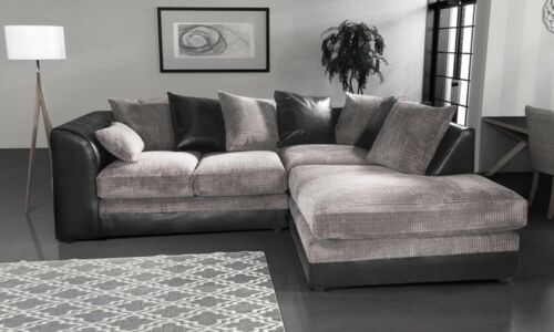 MESHA Jumbo Cord 4 Seater L Shaped - Right Hand Facing Corner Sofa - Black and Grey - Steve and Co Mills