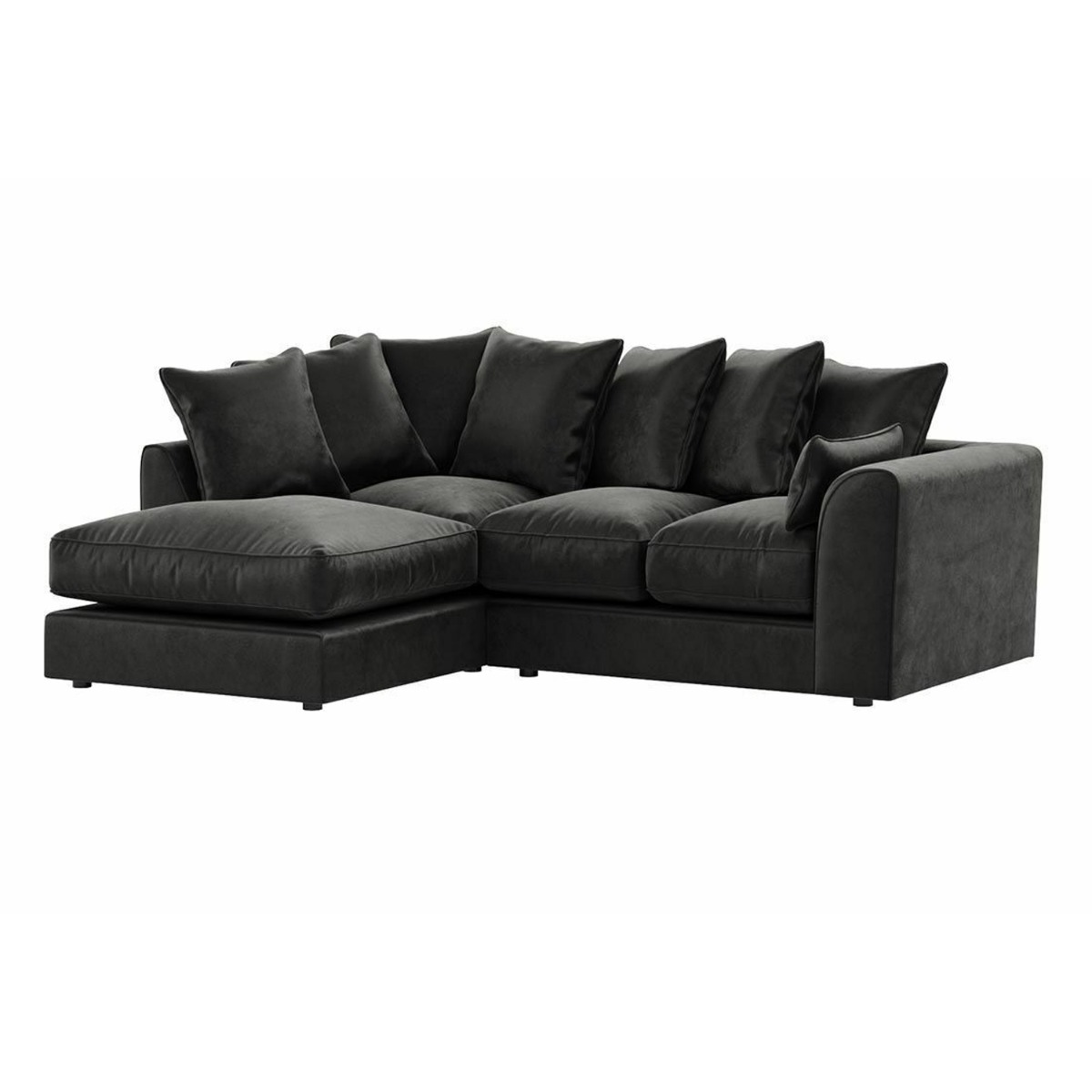 VOSTA Plush Velvet 4 Seater L Shaped - Left Hand Facing Corner Sofa - Black - Steve and Co Mills