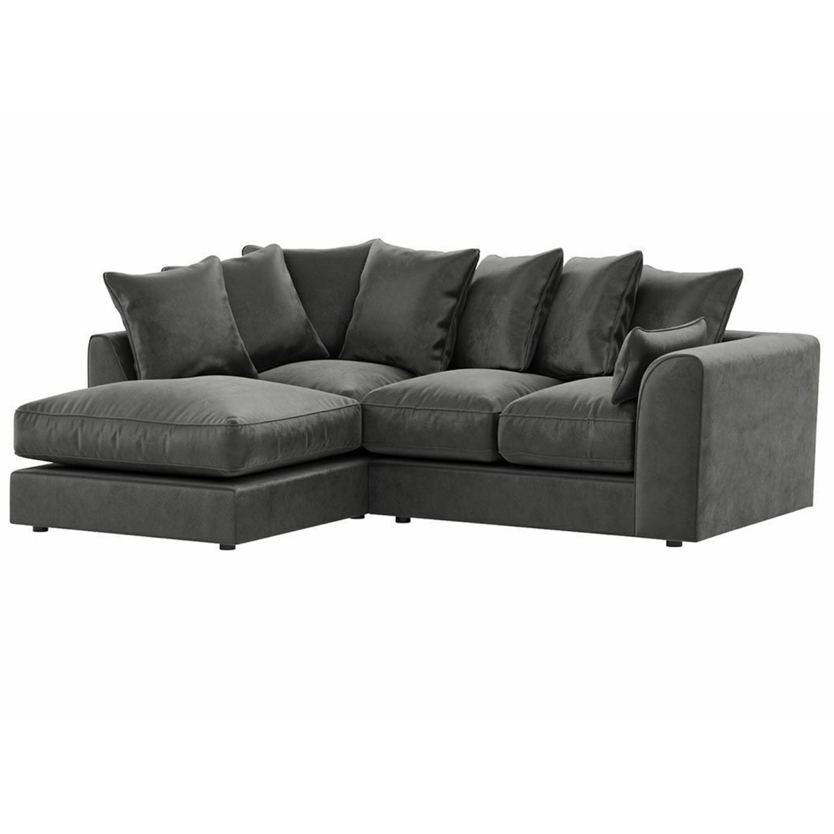 VOSTA Plush Velvet 4 Seater L Shaped - Left Hand Facing Corner Sofa - Grey - Steve and Co Mills