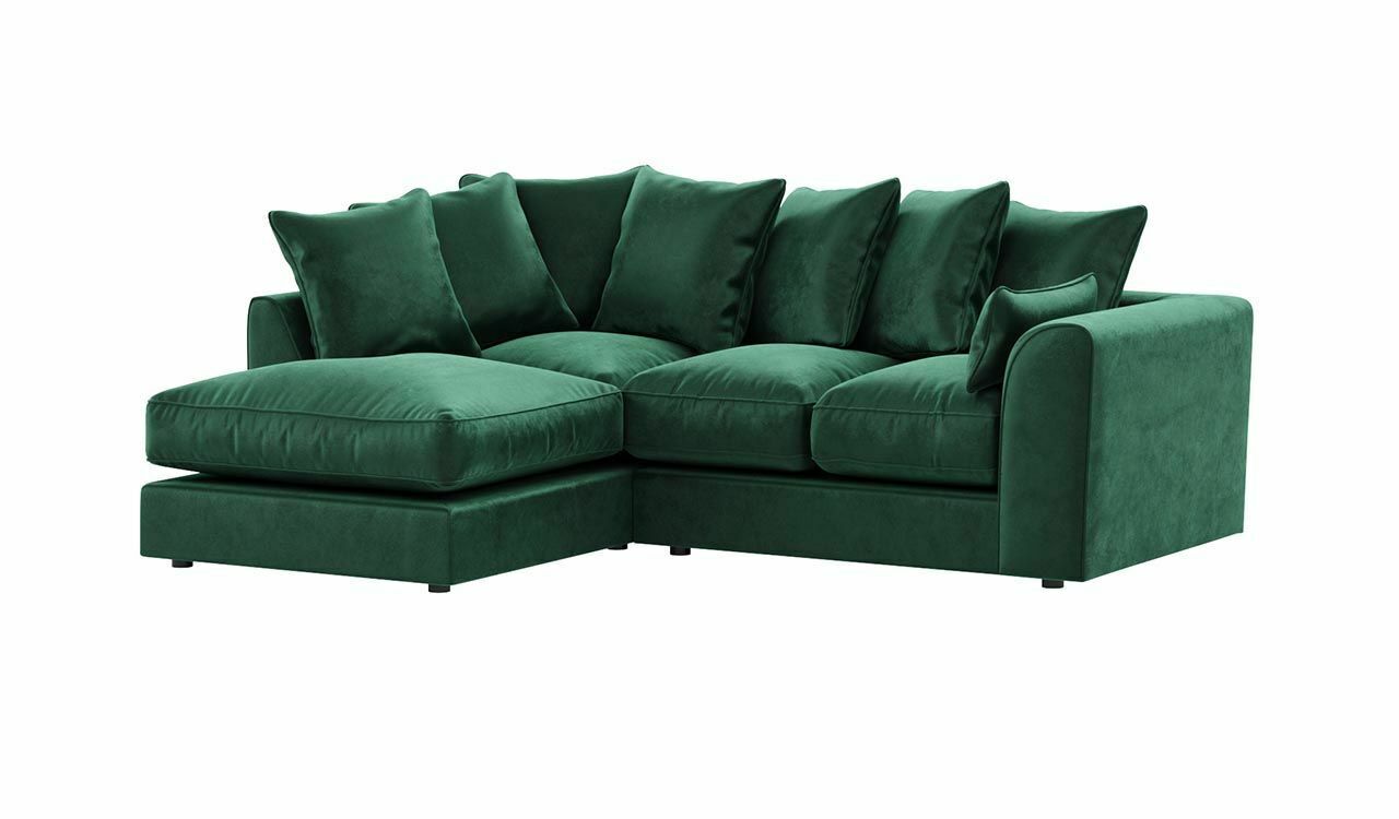 VOSTA Plush Velvet 4 Seater L Shaped - Left Hand Facing Corner Sofa - Green - Steve and Co Mills