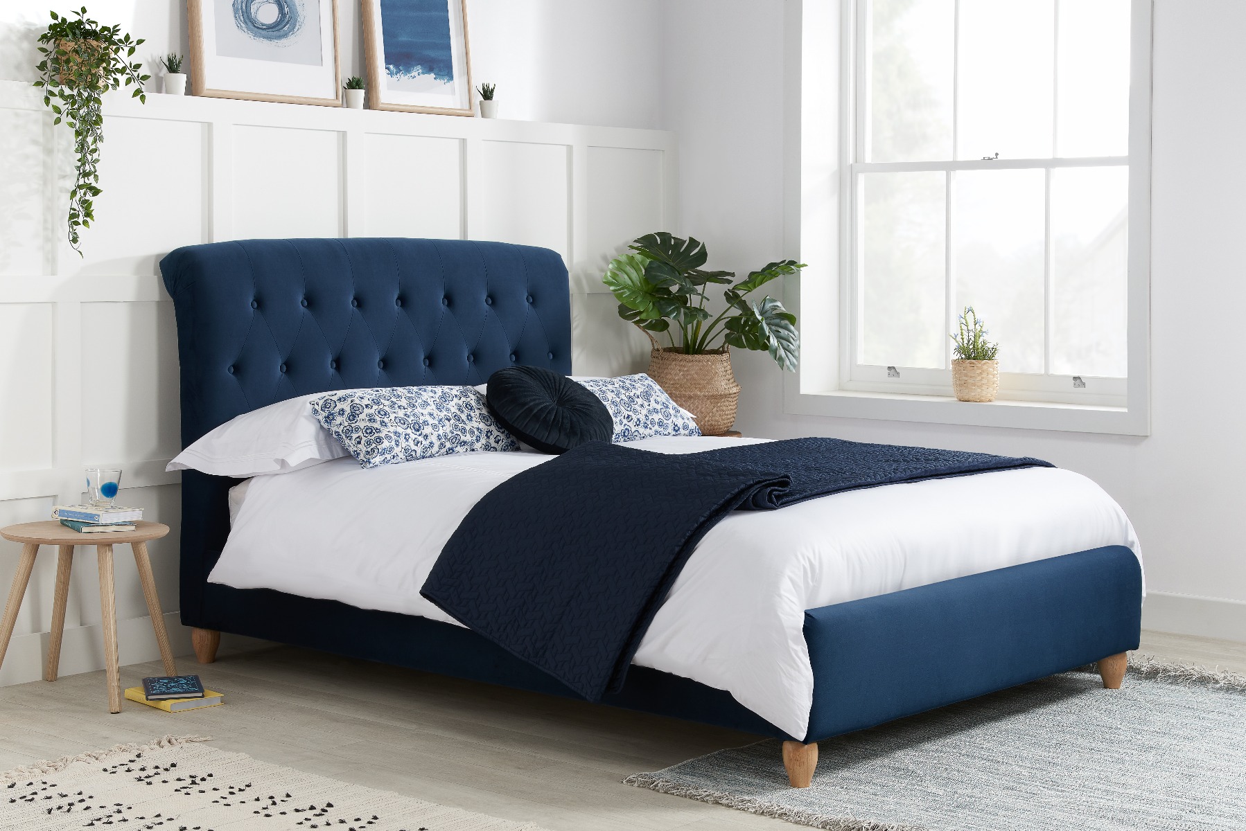 Birlea Brompton Midnight Blue Fabric Bed Frame - Small Double 4ft - Birlea Essentials