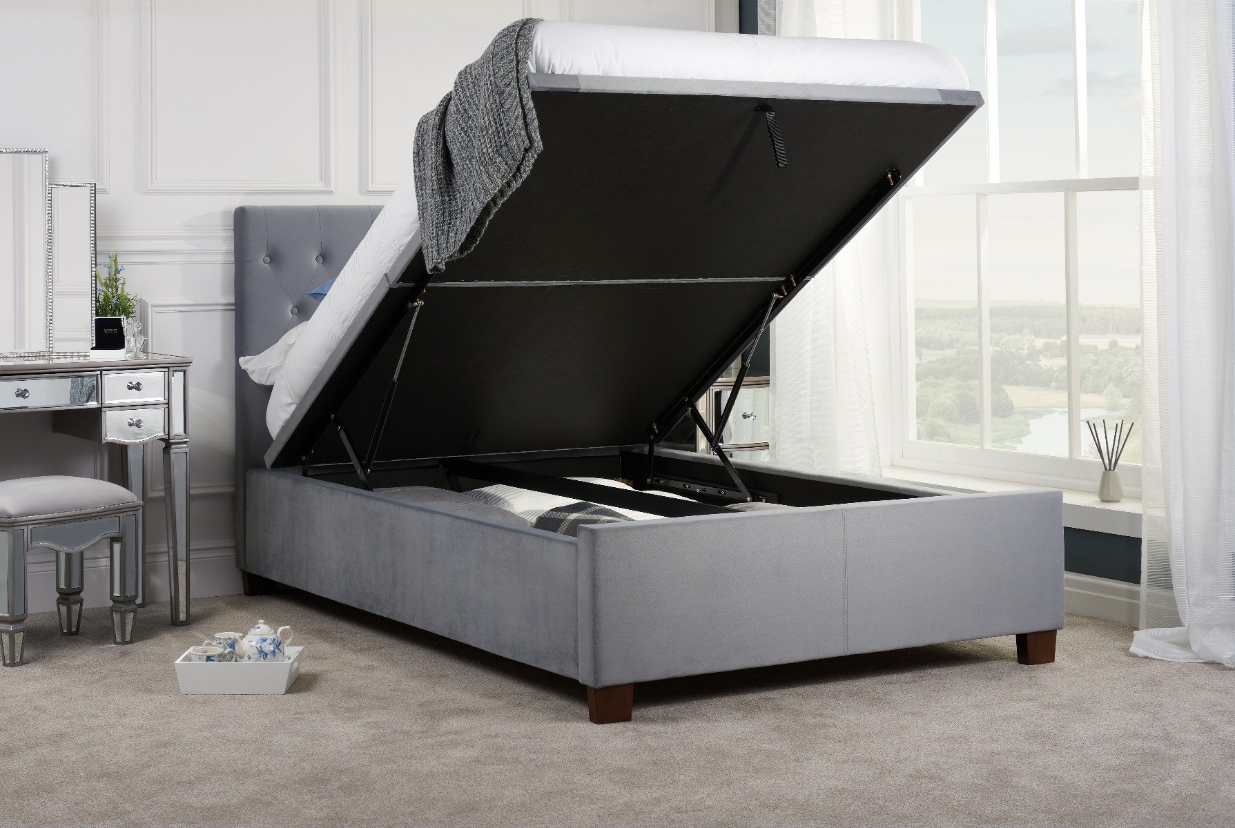 Birlea Cologne Grey Fabric Ottoman Bed Frame - Double 4ft6 - Birlea Essentials