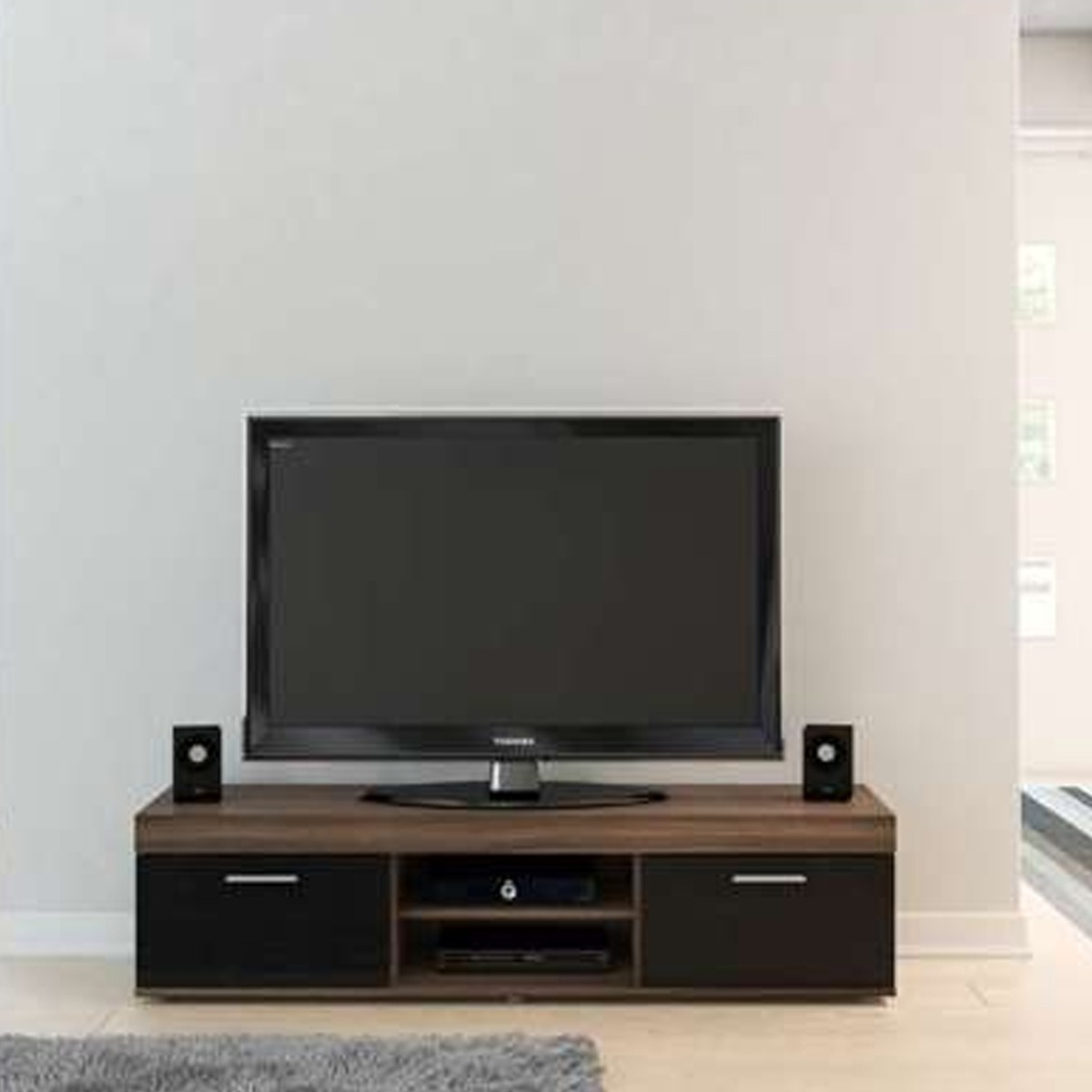 Elegant Design Entertainment Tv Stands with 2 Doors - Black and Walnut - Birlea Essentials