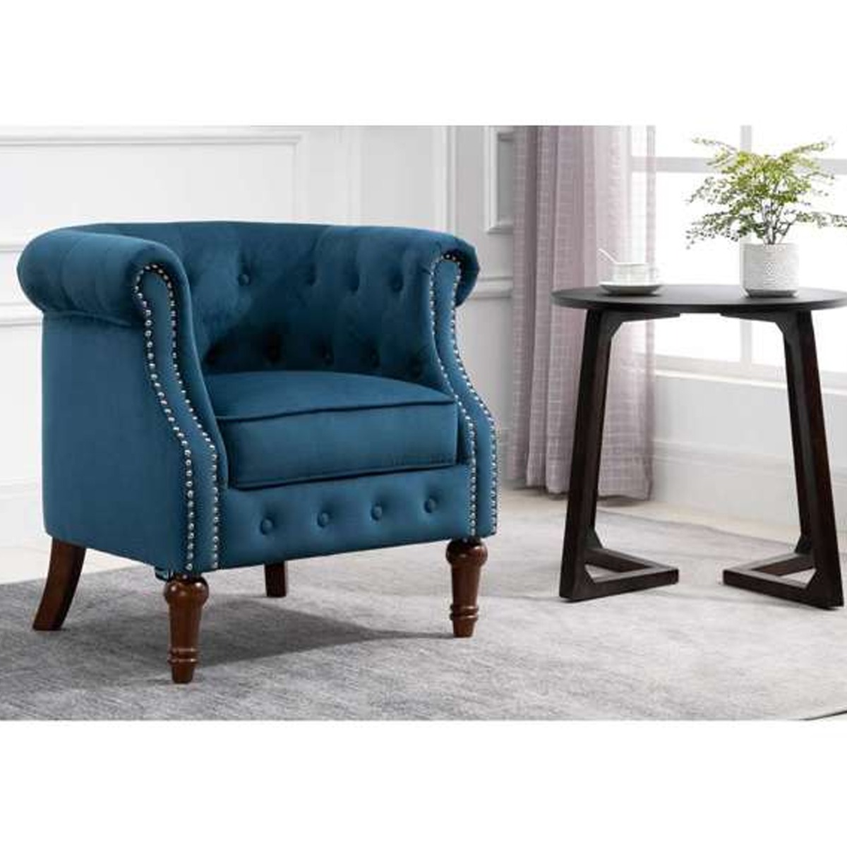 Freya Luxuriously Upholstered Armchair - Blue - Birlea Essentials