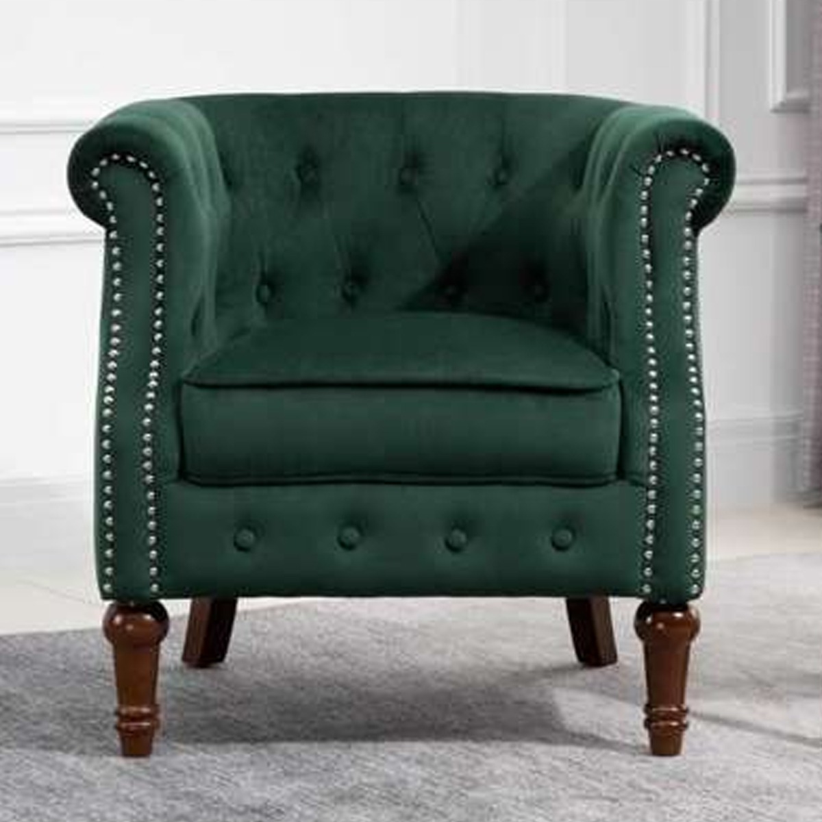 Freya Luxuriously Upholstered Armchair - Green - Birlea Essentials