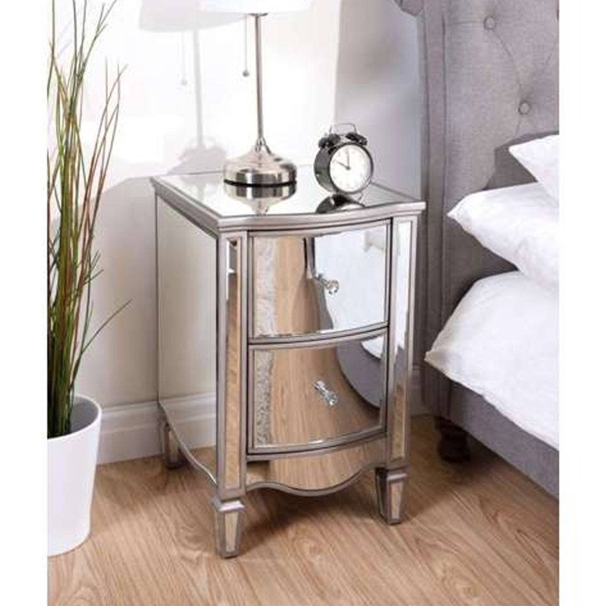 Bedside Table - MODERN 2 Drawer Nightstand Mirro Red and Glass 40cm - Birlea Essentials