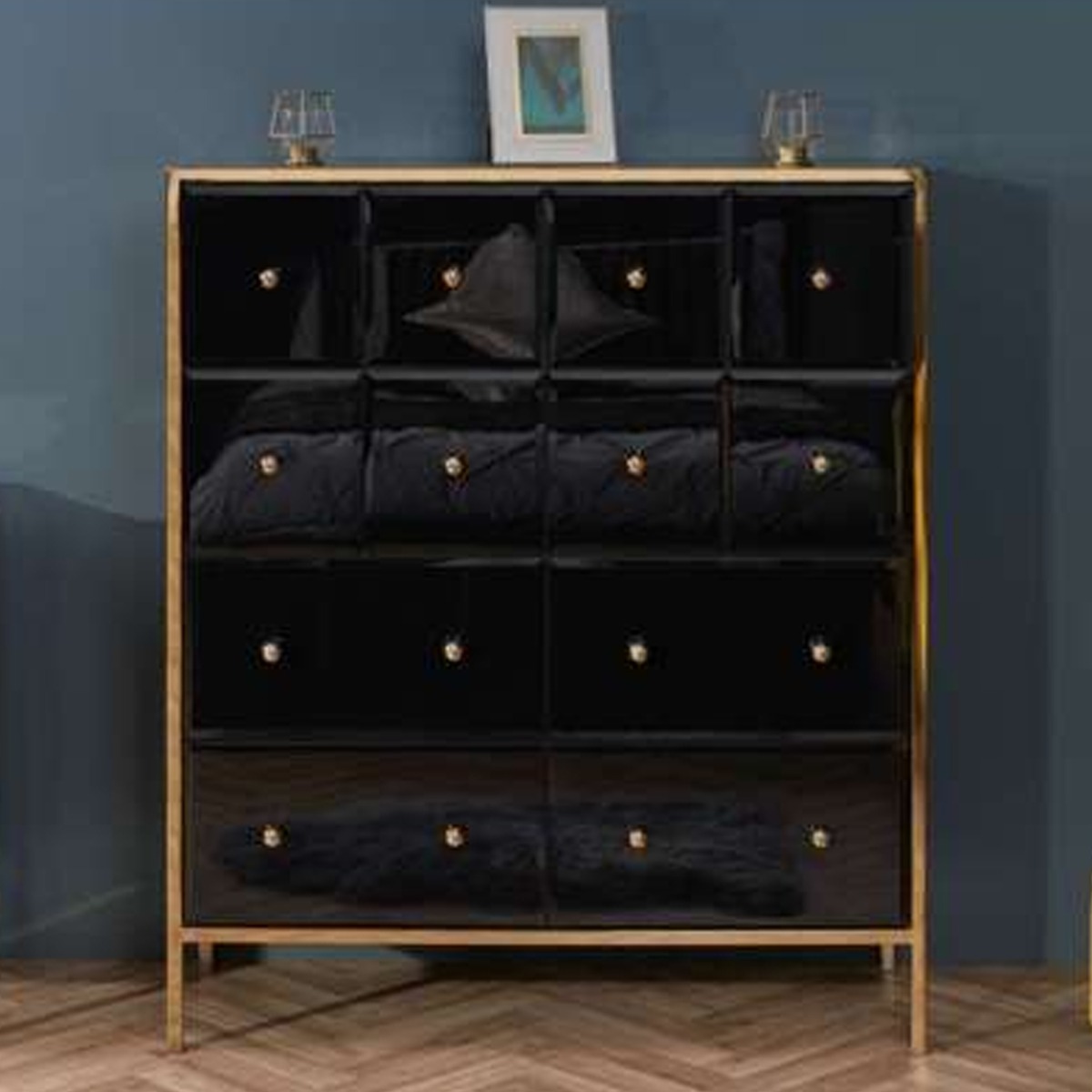 FIESTA Black Chest of Drawers - Large-sized, 16 Drawers - Birlea Essentials