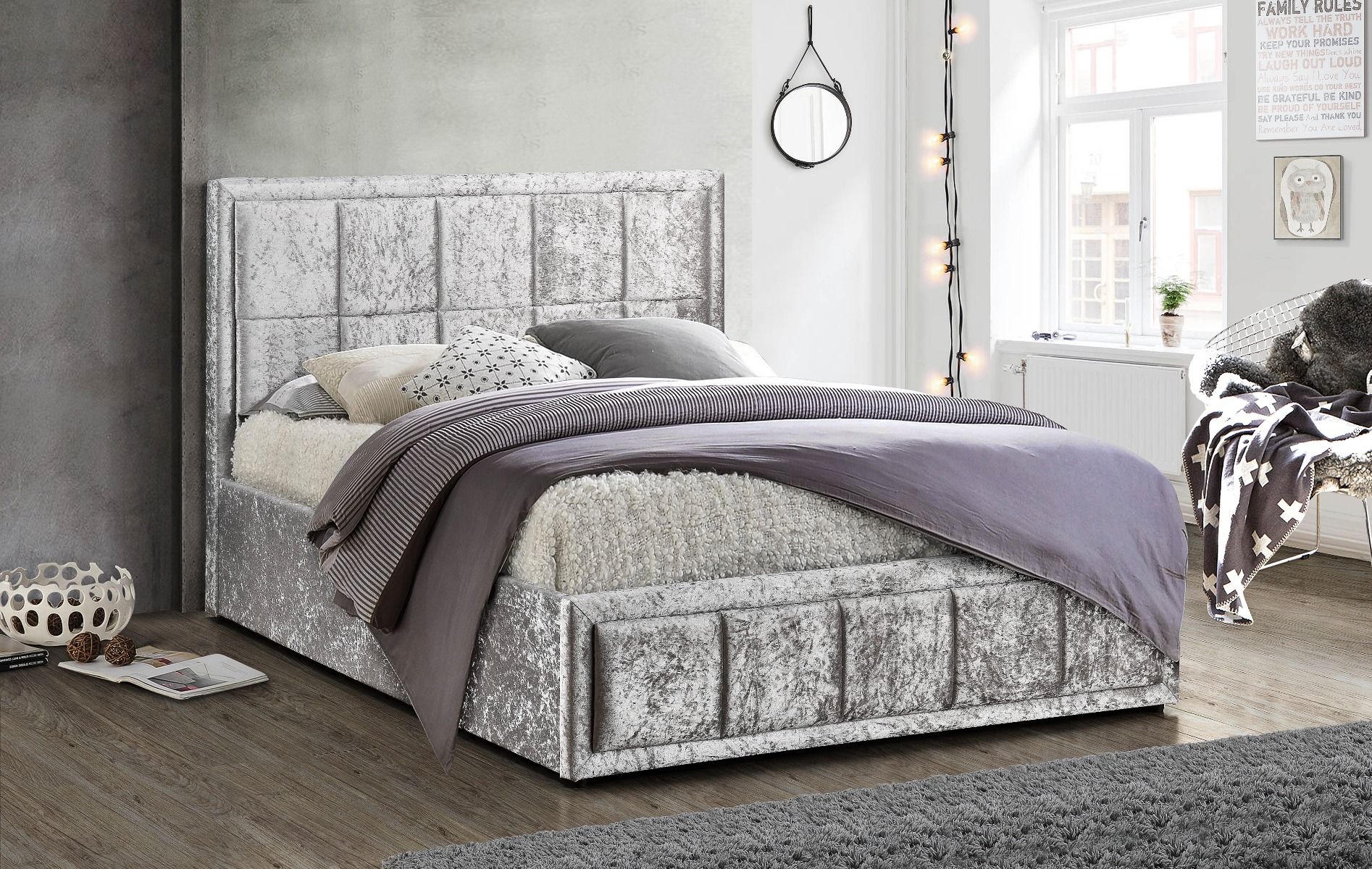Birlea Hannover Steel Crushed Velvet Ottoman Storage Bed - Small Double 4ft - Birlea Essentials