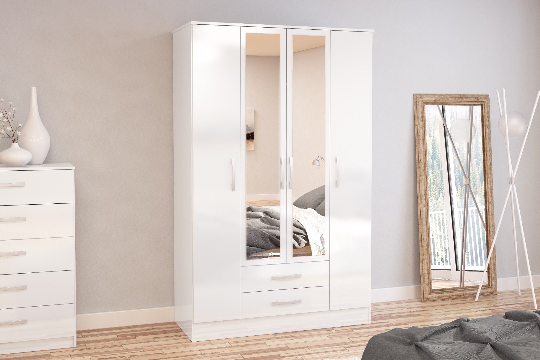 Wardrobe - LYTHAM 4 Door Wardrobe White 123.4cm - Birlea Essentials