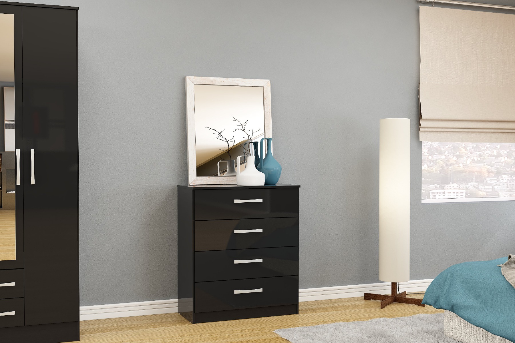 LYTHAM I Black Chest of Drawers - Medium-sized, 4 Drawers - Birlea Essentials