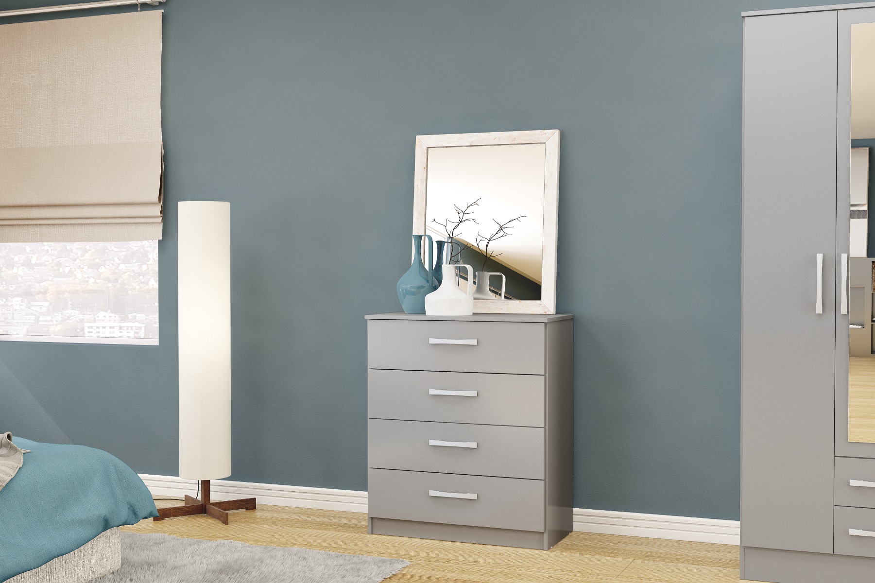 LYTHAM Grey Chest of Drawers - Medium-sized, 4 Drawers - Birlea Essentials