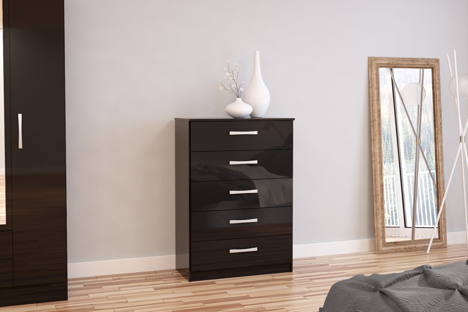 LYTHAM Black Chest of Drawers - Medium-sized, 5 Drawers - Birlea Essentials
