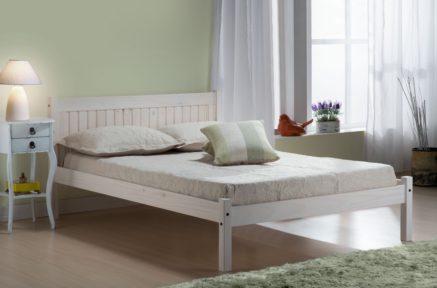Birlea Rio White Washed Bed Frame - Small Double 4ft - Birlea Essentials