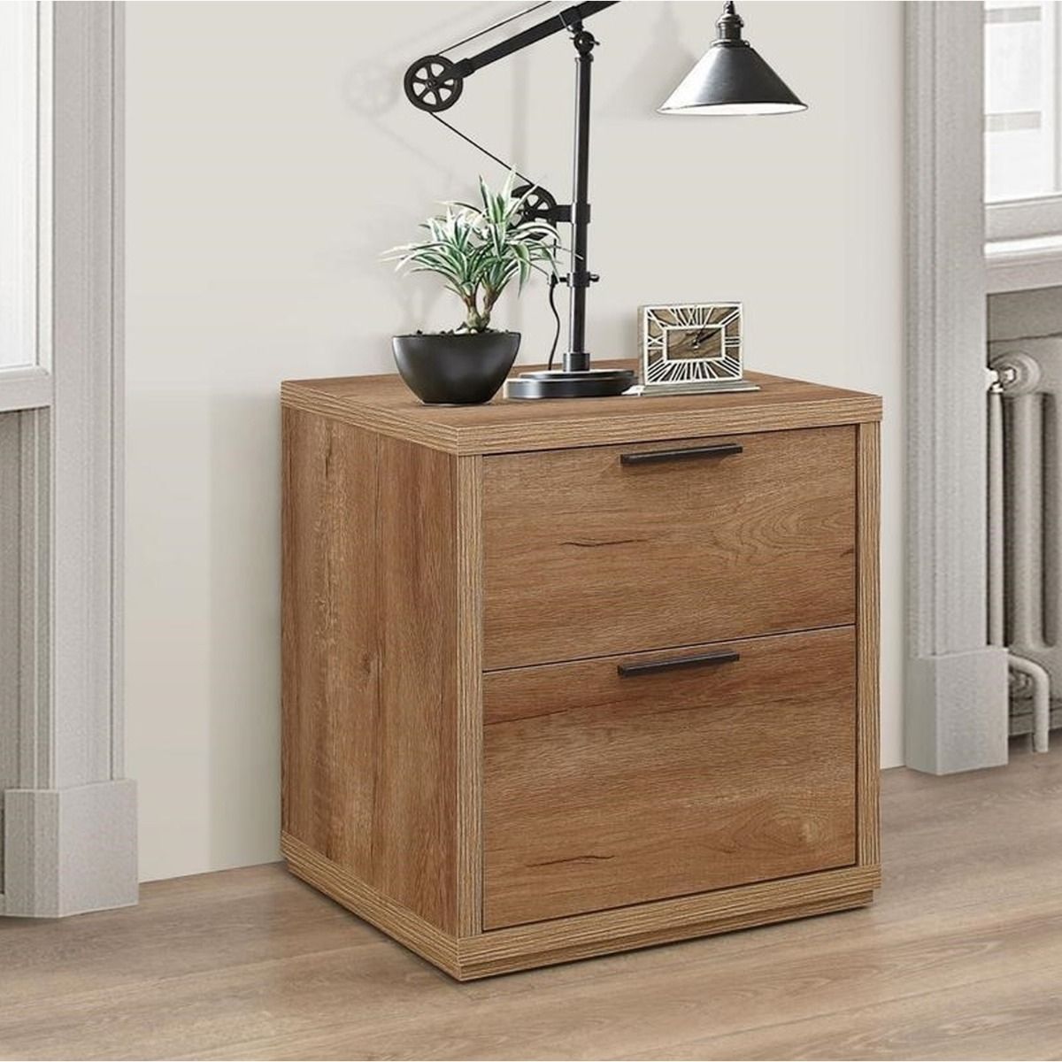 Bedside Table - BIRLEA 2 Drawer Nightstand Rustic Oak 48cm - Birlea Essentials