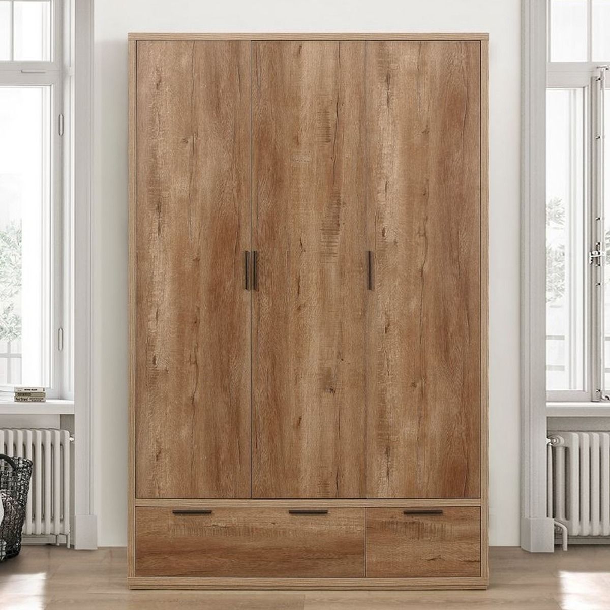 Wardrobe - STROUD 3 Door Wardrobe Rustic Oak 120cm - Birlea Essentials