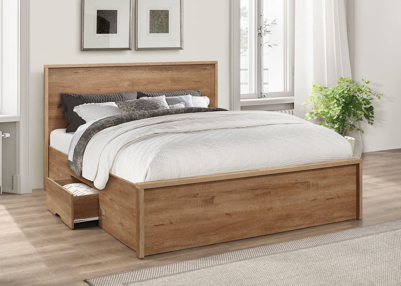 Birlea Stockwell Rustic Oak 2-Drawer Bed - Double 4ft6 - Birlea Essentials