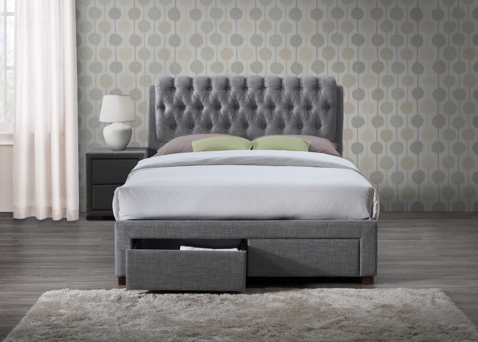 Birlea Valentino Grey Fabric 2 Drawer Storage Bed Frame - Kingsize 5ft - Birlea Essentials