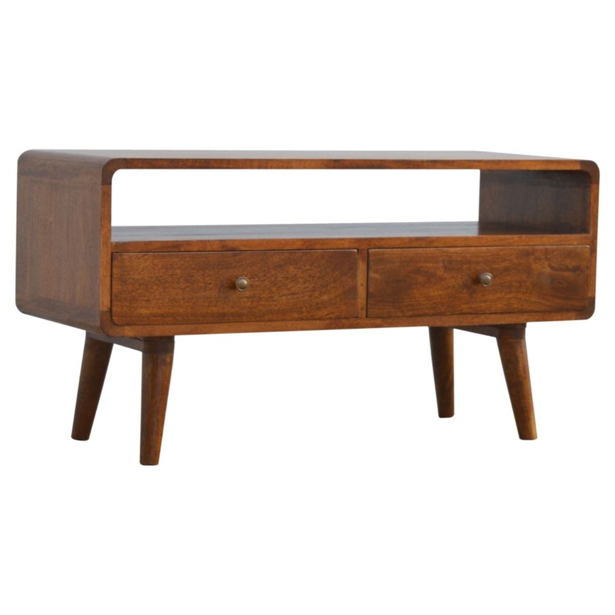Nordic Style Legs Curved Tv Media Unit - Chestnut - Beasley & Sons