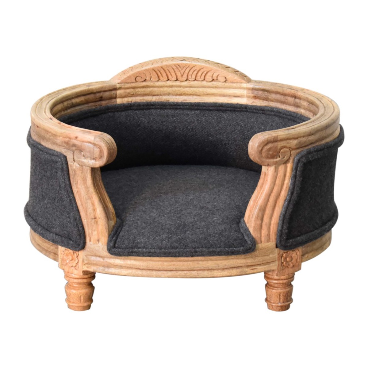 Upholstered Carved Battleship Tweed Pet Bed - Oak - Beasley & Sons