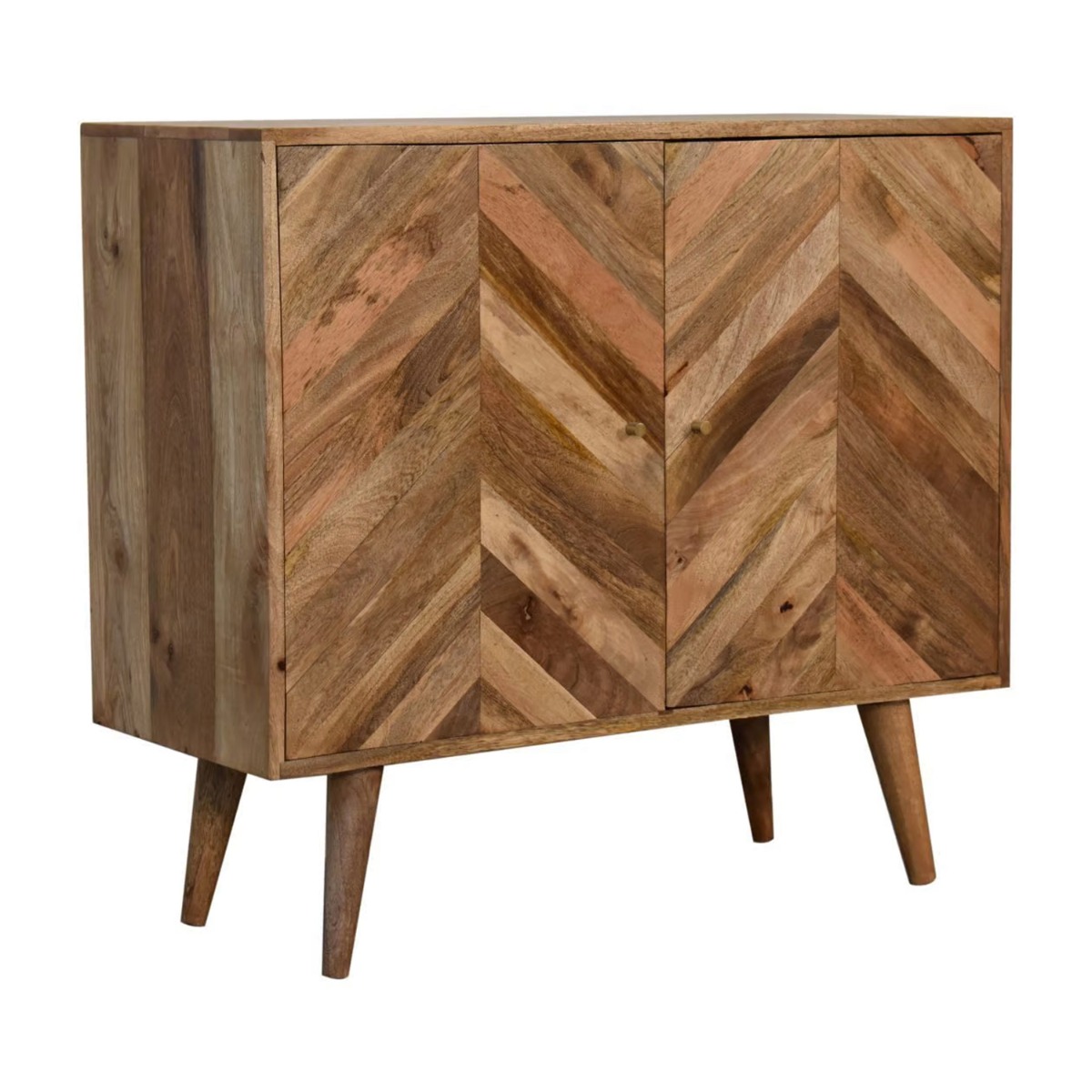 MOVI Stylish Wood Legs Geometric Pattern 3 Door Display Cabinet - Oak - Beasley & Sons