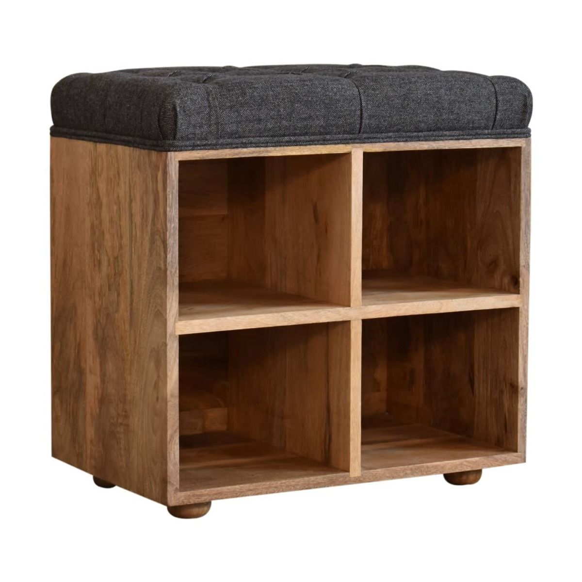 Solid Wood Mini Shoe Storage with Upholstered Seat - Black - Beasley & Sons