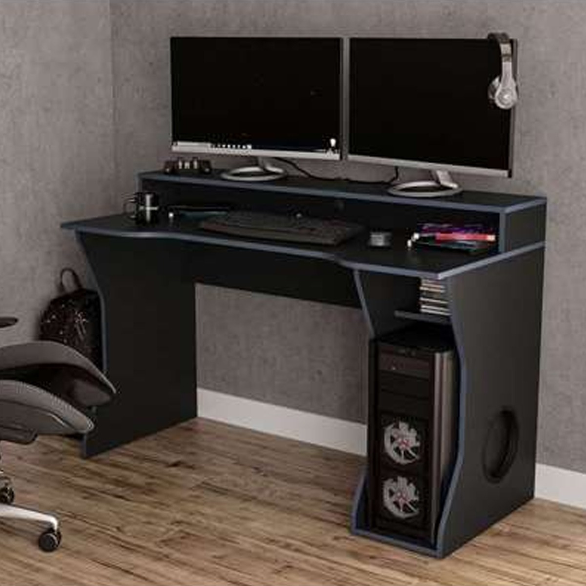 Ergonomic Enzo Gaming Computer Desk - Black - Birlea Essentials