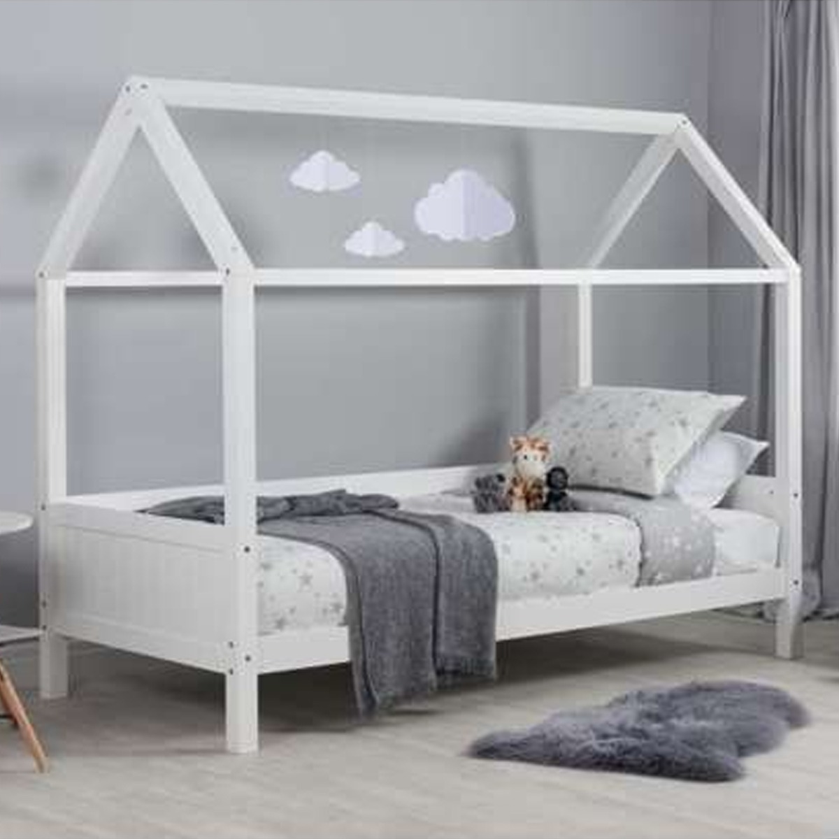 Wooden Frame Kids Single Bed - White - Birlea Essentials