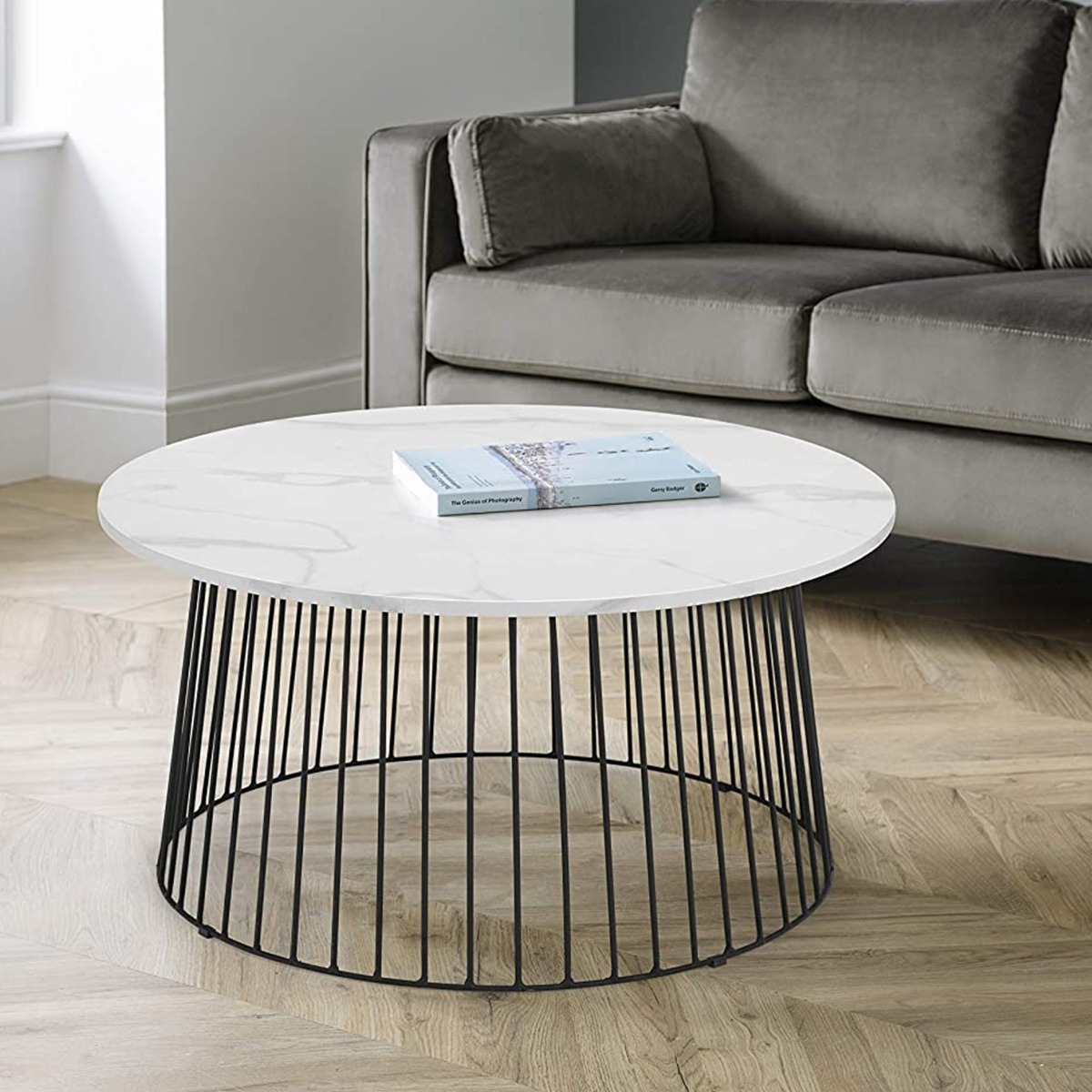Broadway Round Coffee Table - White Marble - JB Collections