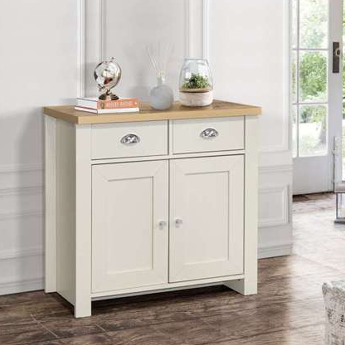 Contemporary Style Oak Top 2 Door Sideboard with 2 Drawers - Cream - Birlea Essentials