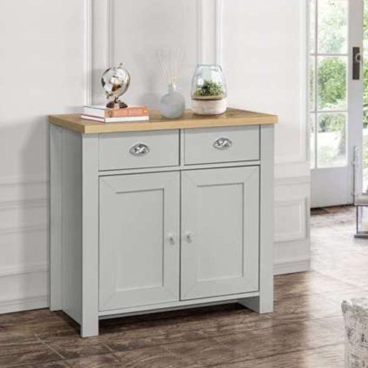 Contemporary Style Oak Top 2 Door Sideboard with 2 Drawers - Grey - Birlea Essentials