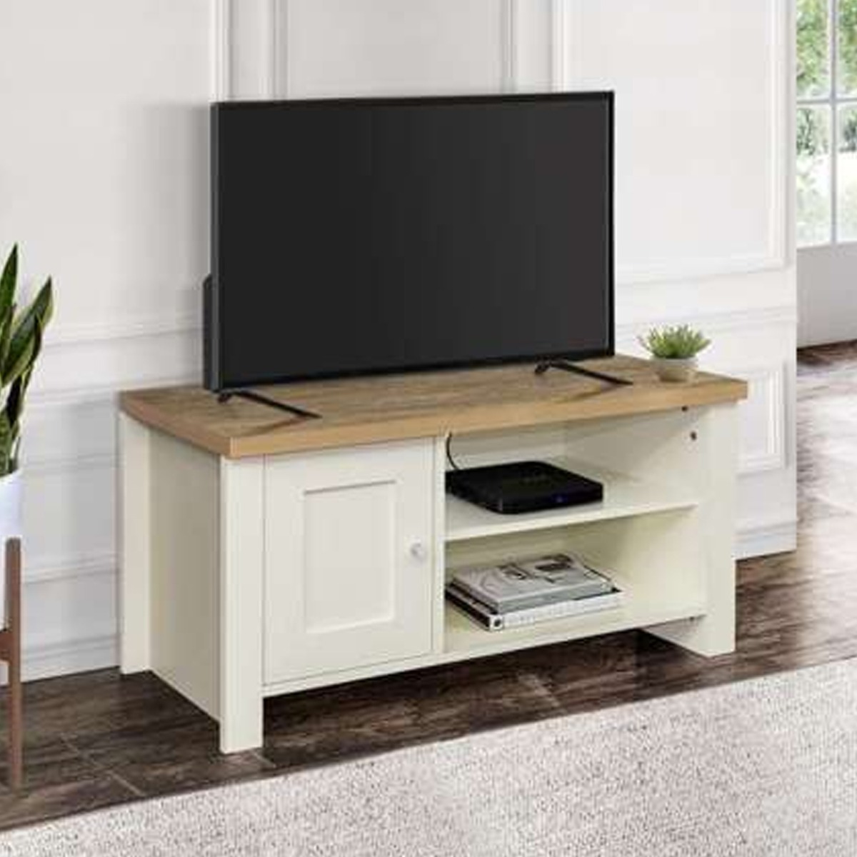 Modern Design Oak Top Single Door Corner Small Tv Table - Cream - Birlea Essentials