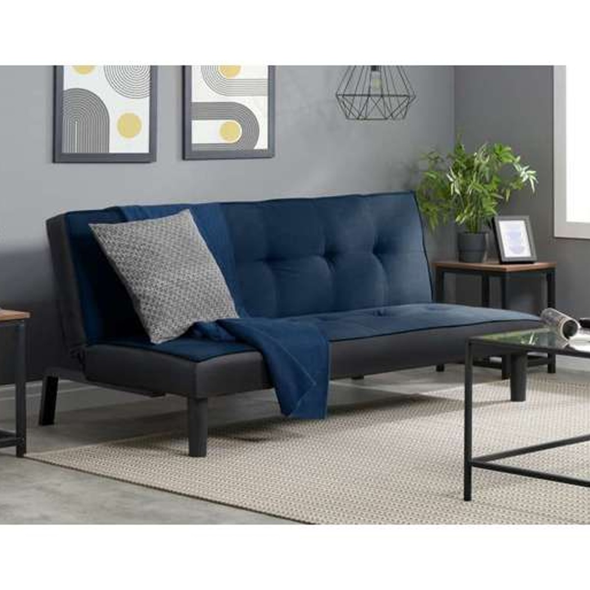 Stylish Upholstered Velvet Fabric Sofabed - Midnight Blue - Birlea Essentials
