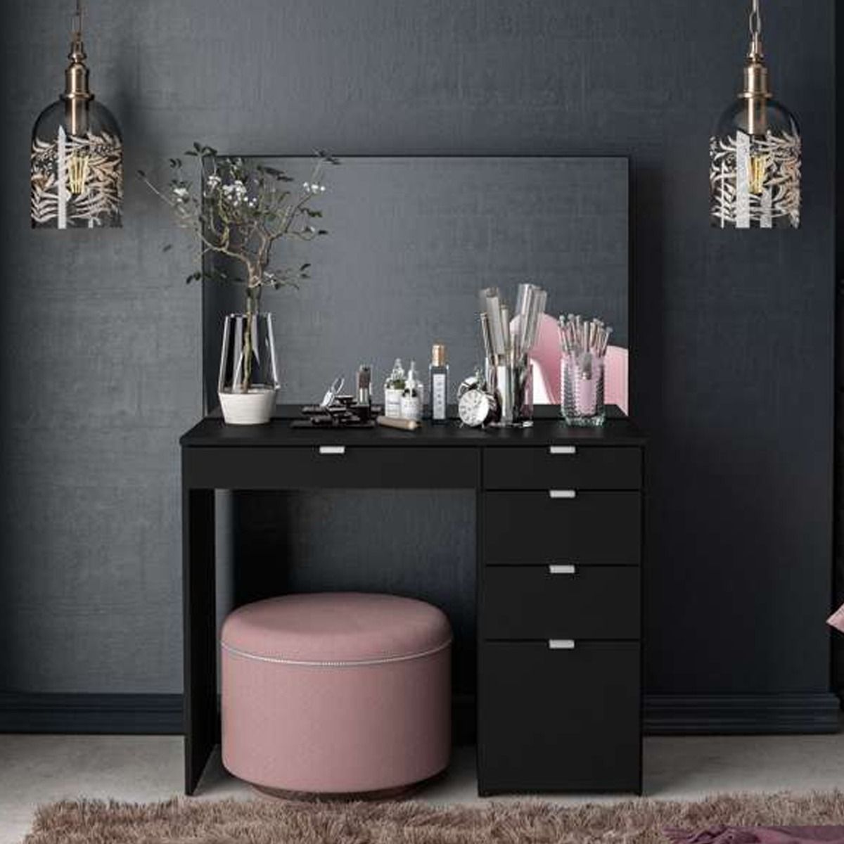 Dressing Table - SKOPJE 5 Drawer Dresser Midnight Blue 97.2cm - Birlea Essentials