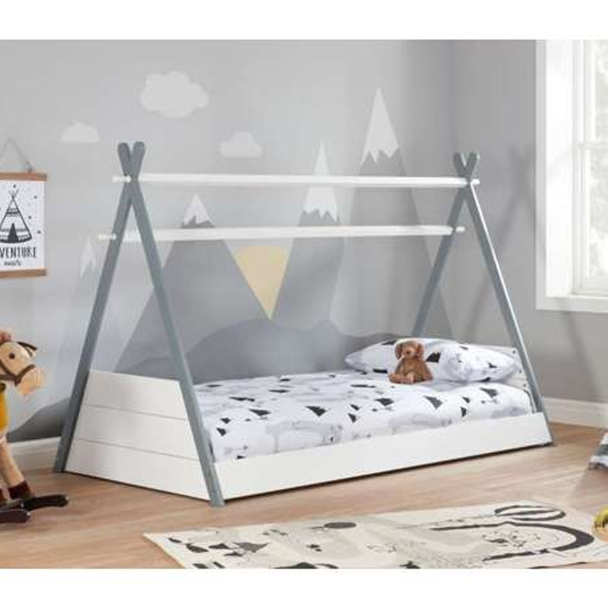 Simple Tent Design Single Kids Bed - White and Grey - Birlea Essentials