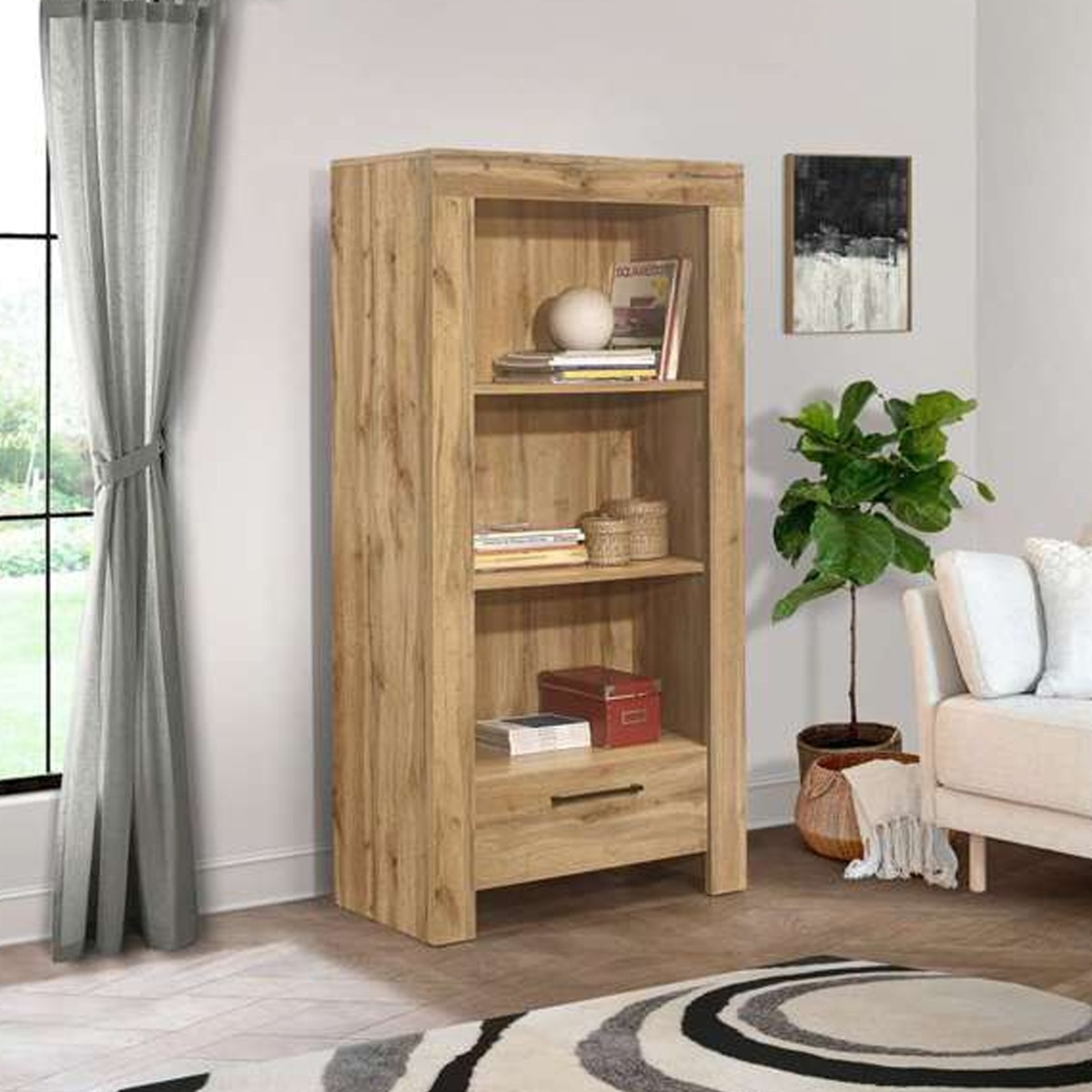 3 Large Shelves and Drawer Bookcase - Oak - Birlea Essentials