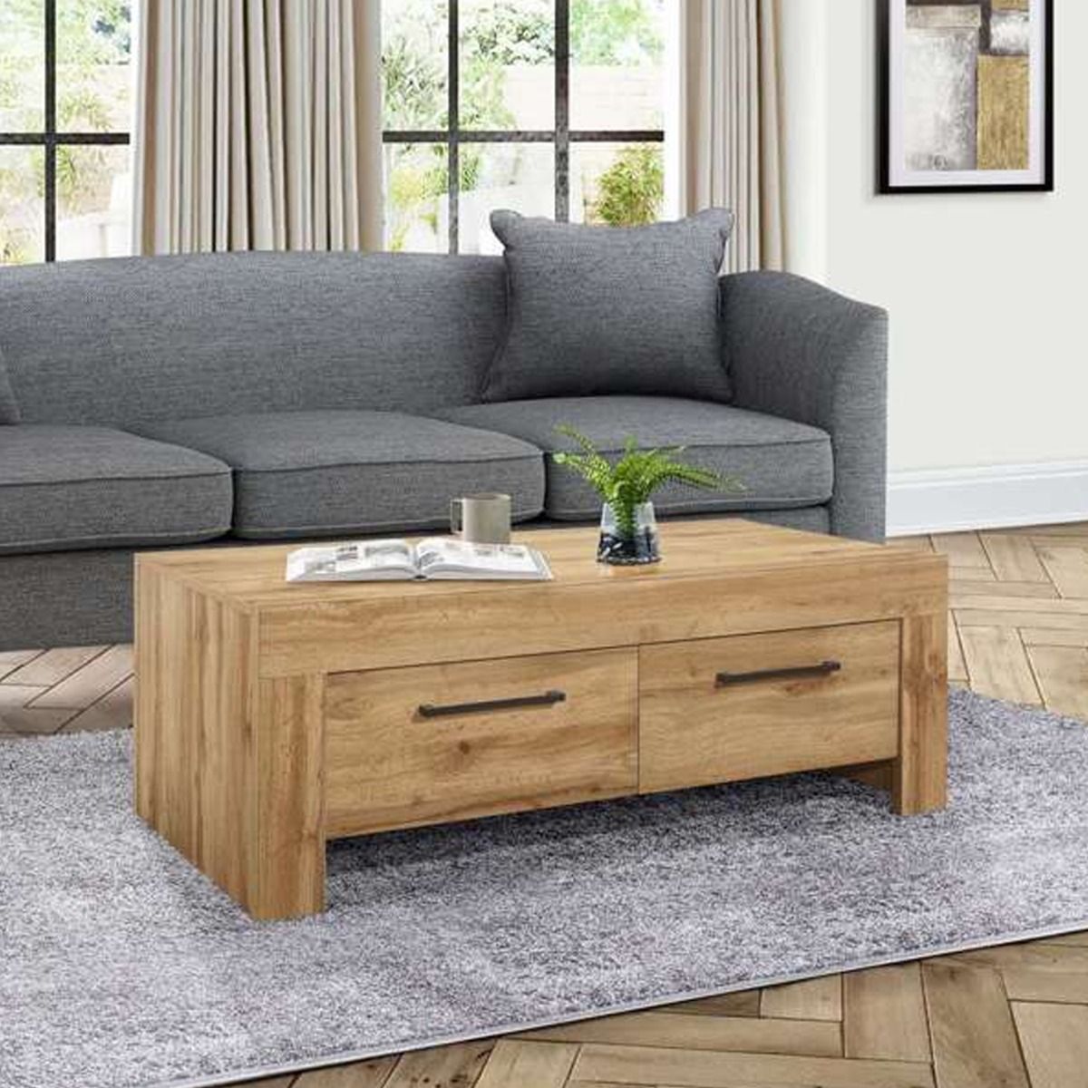 Solid Wood 2 Drawers Coffee Table - Oak - Birlea Essentials