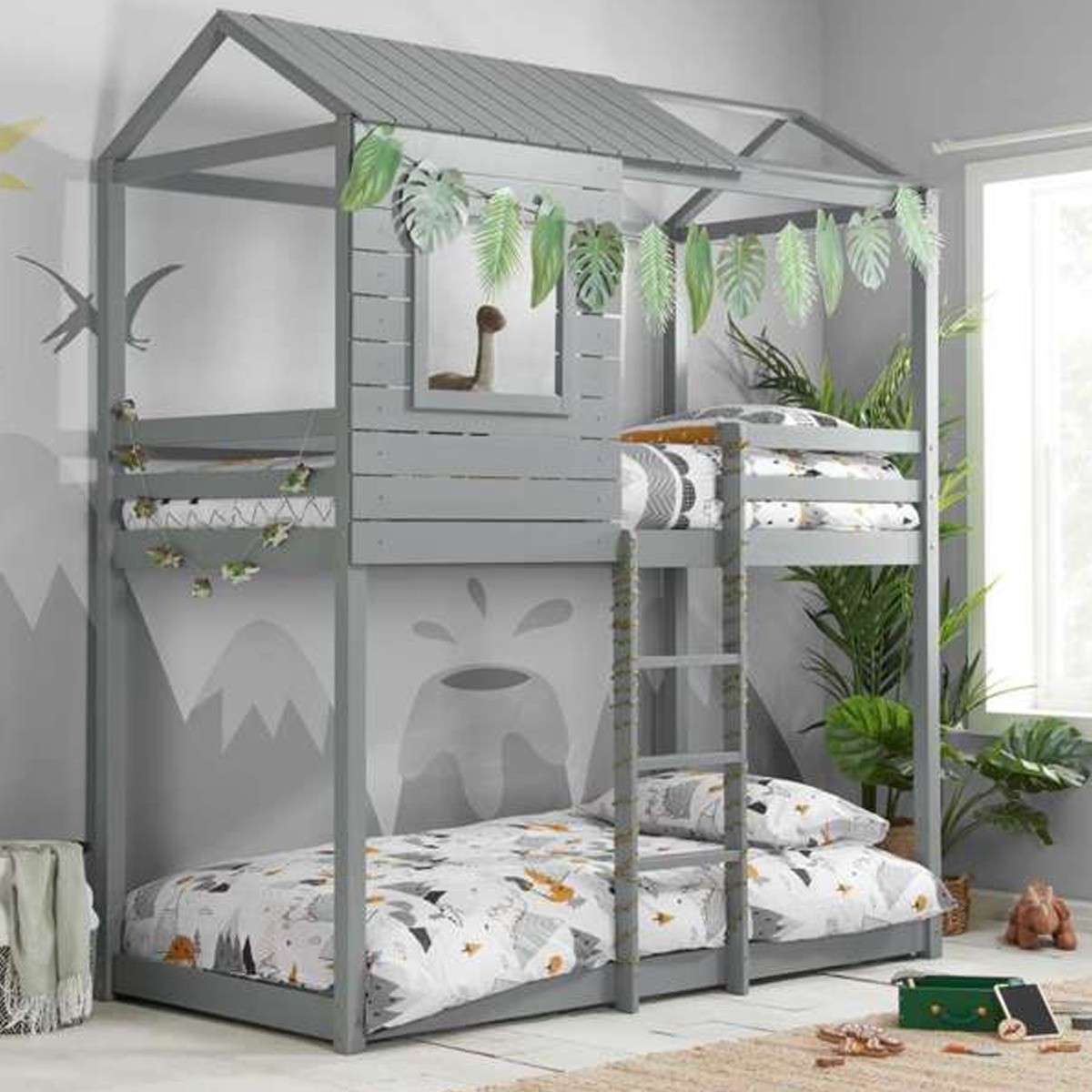 Country Style Wooden Adventure Kids Bunk Bed - Grey - Birlea Essentials