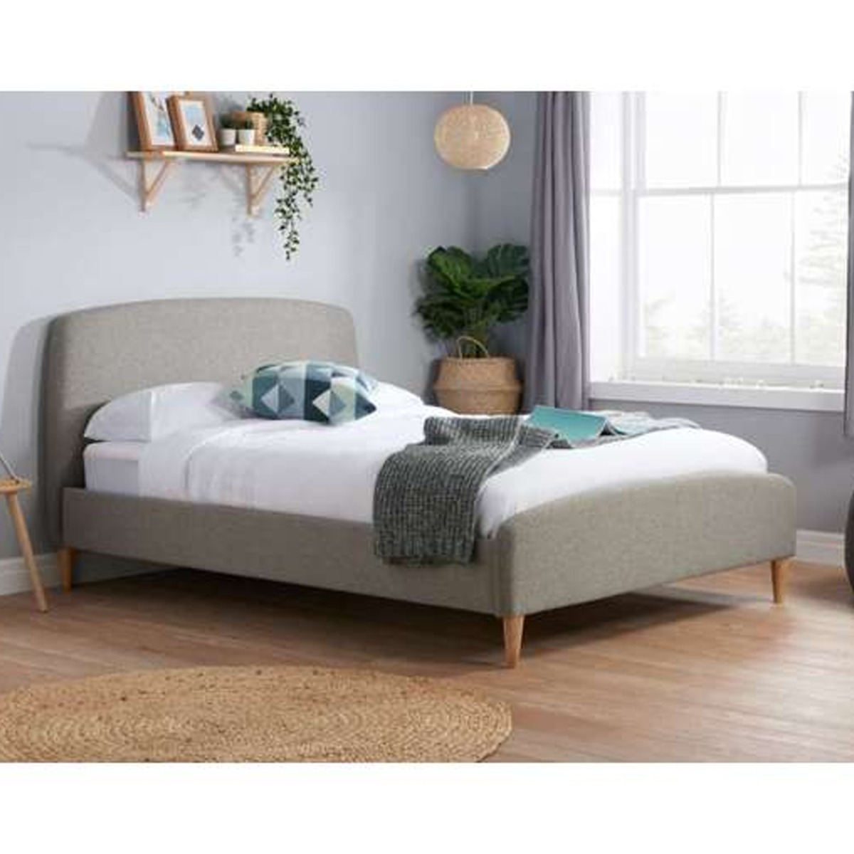 Upholstered Gentle Curves Sprung Slatted Base Grey Bed - Small Double 4ft - Birlea Essentials