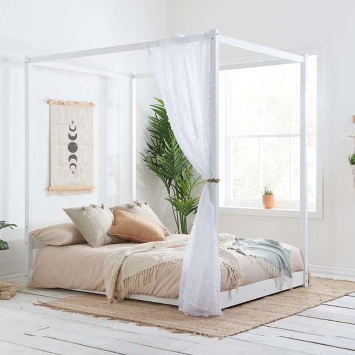 Solid Slatted Base Darwin White Four Poster Bed - Standard Double 4ft6 - Birlea Essentials