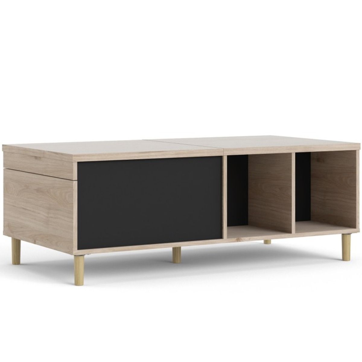 Bristol Solid Wooden Sliding Top Coffee Table with Open Shelf - Oak With Matt Black - Rosalind Collection