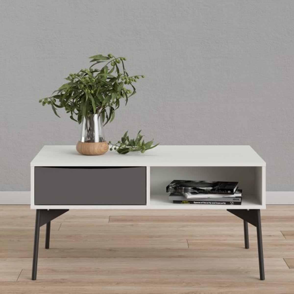 Carlisle Coffee Table with Drawer - Grey with White - Rosalind Collection