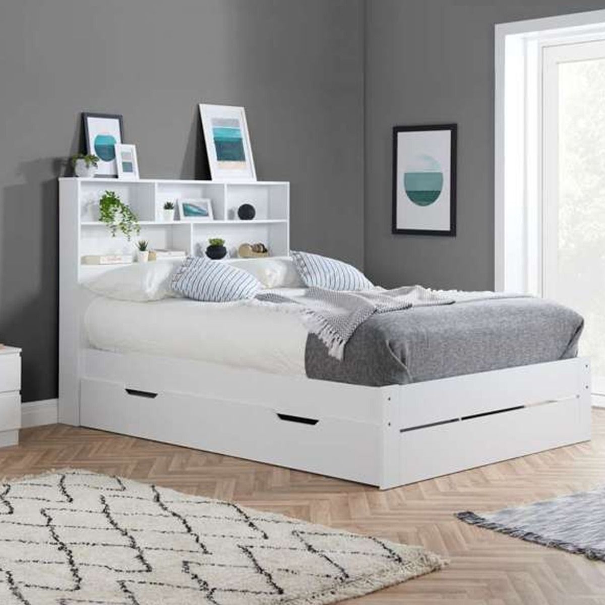 Velo White Wooden Large Storage Drawer Bed Frame - Kingsize 5ft - Birlea Essentials