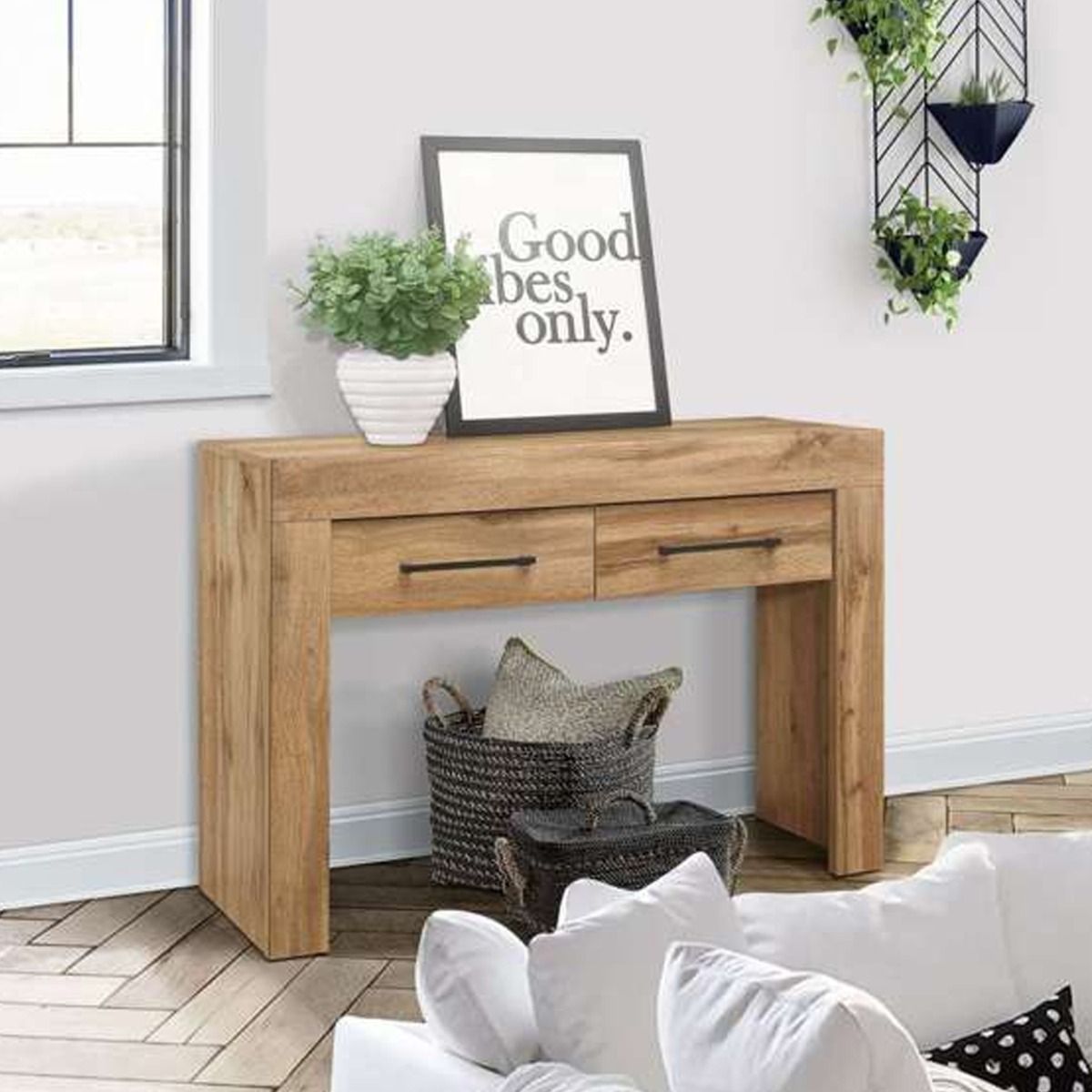 Solid Wood 2 Drawers Console Table - Oak - Birlea Essentials