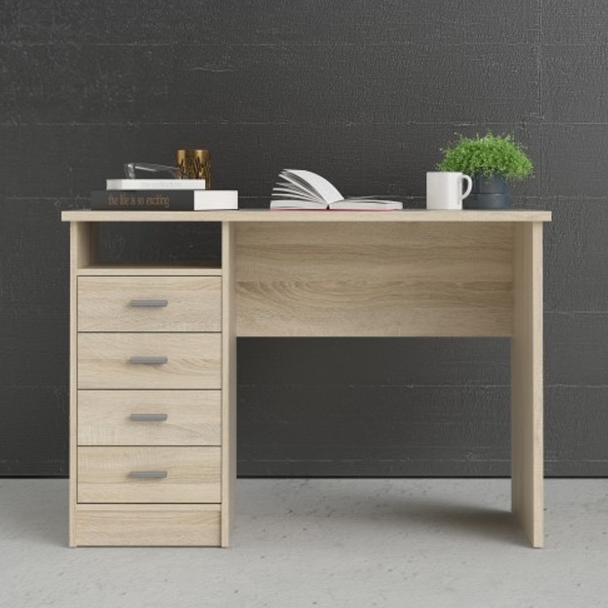 Milton 4 Drawers Computer Desk - Oak - Rosalind Collection