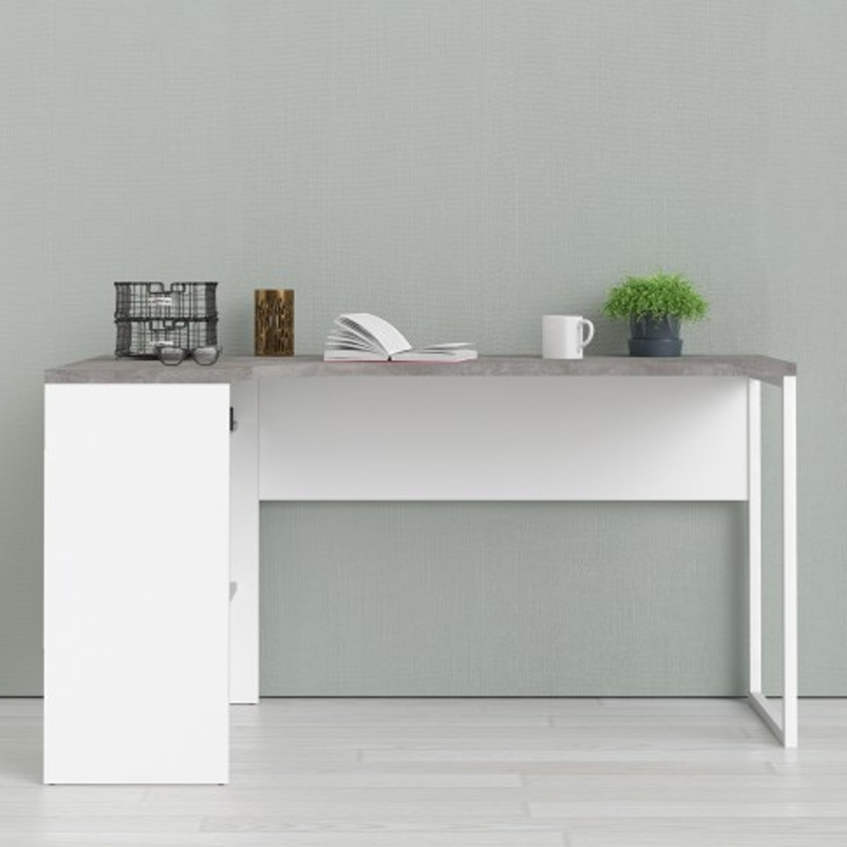 Milton 2 Drawers Corner Computer Desk - White and Grey - Rosalind Collection