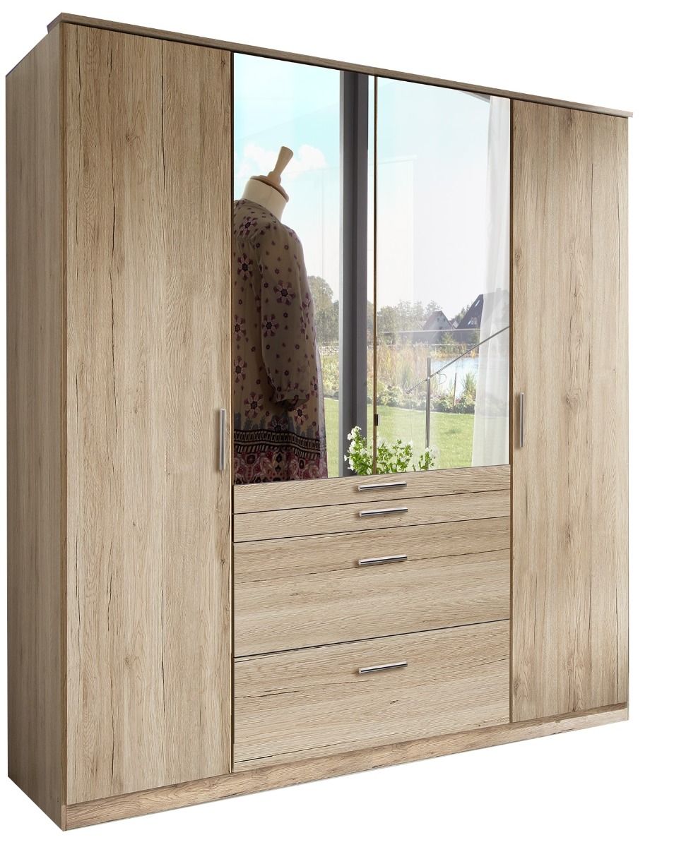 Wardrobe - ACORN 4 Door Mirrored Wardrobe Oak 180cm - Wimex Distribution